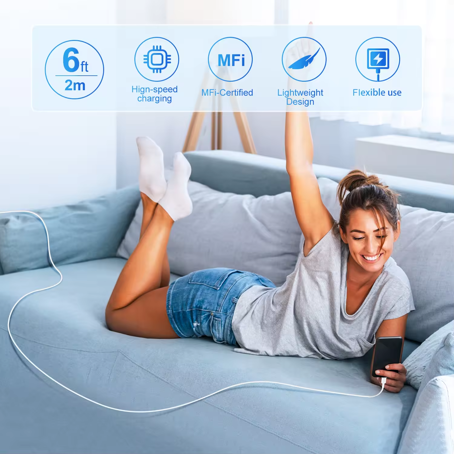 1M Lightning laddare iPhone 13/12/11/ Xs/Max/X/8/7/6/5/SE - Go Mobile